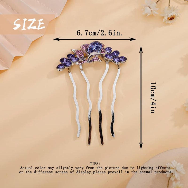 Aimimier Decorative Crystal Floral Hair Side Combs Sparkly Rhinestone Hair Pins Bridal Wedding Hair Accessories for Women and Girls(Purple) - Image 3
